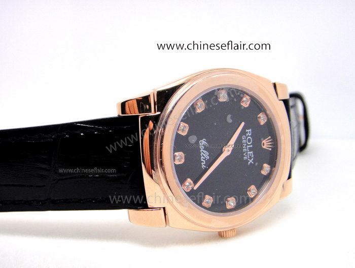 Clone Rolex Cellini Time Watch Rose Gold Black Face